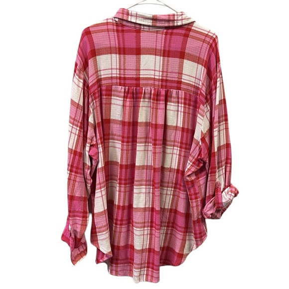 Cato Button Up Pink Shimmer Double Pocket Roll Tab Long Sleeve Shirt Plus 24W - Picture 7 of 15